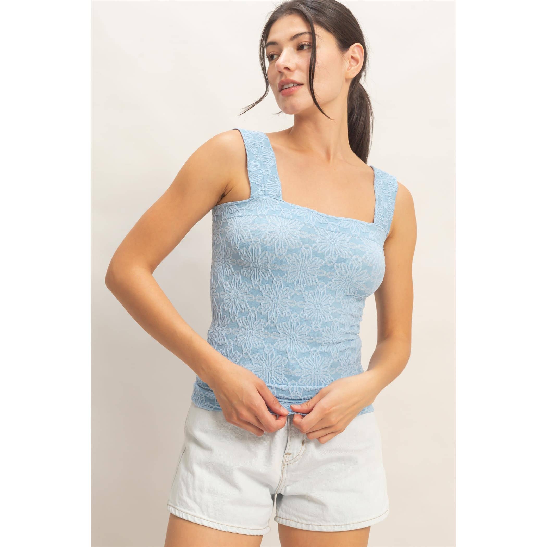 Floral Jacquard Square Neck Cami