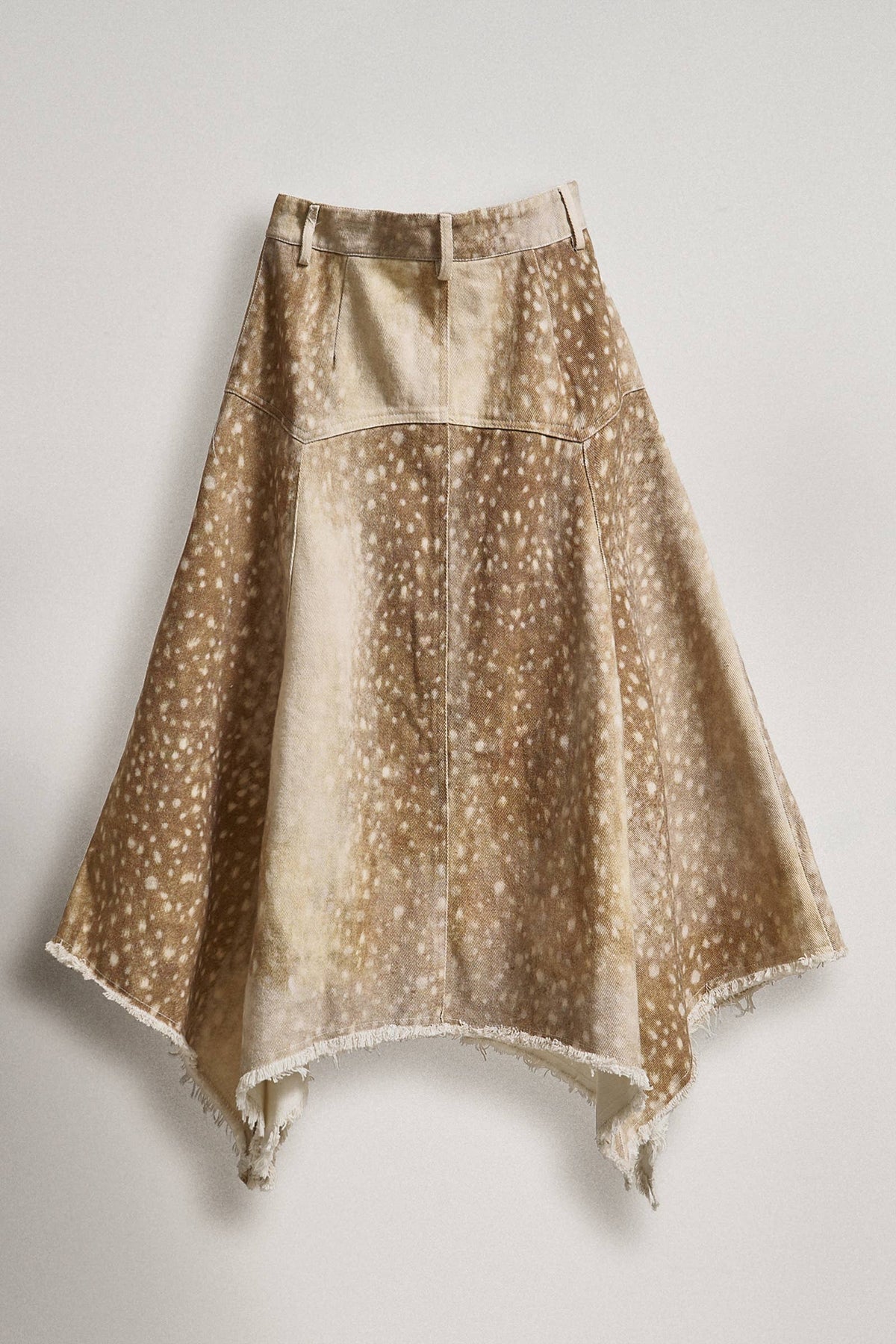 Fawn Print Denim Hi-Low Maxi Skirt With Belt