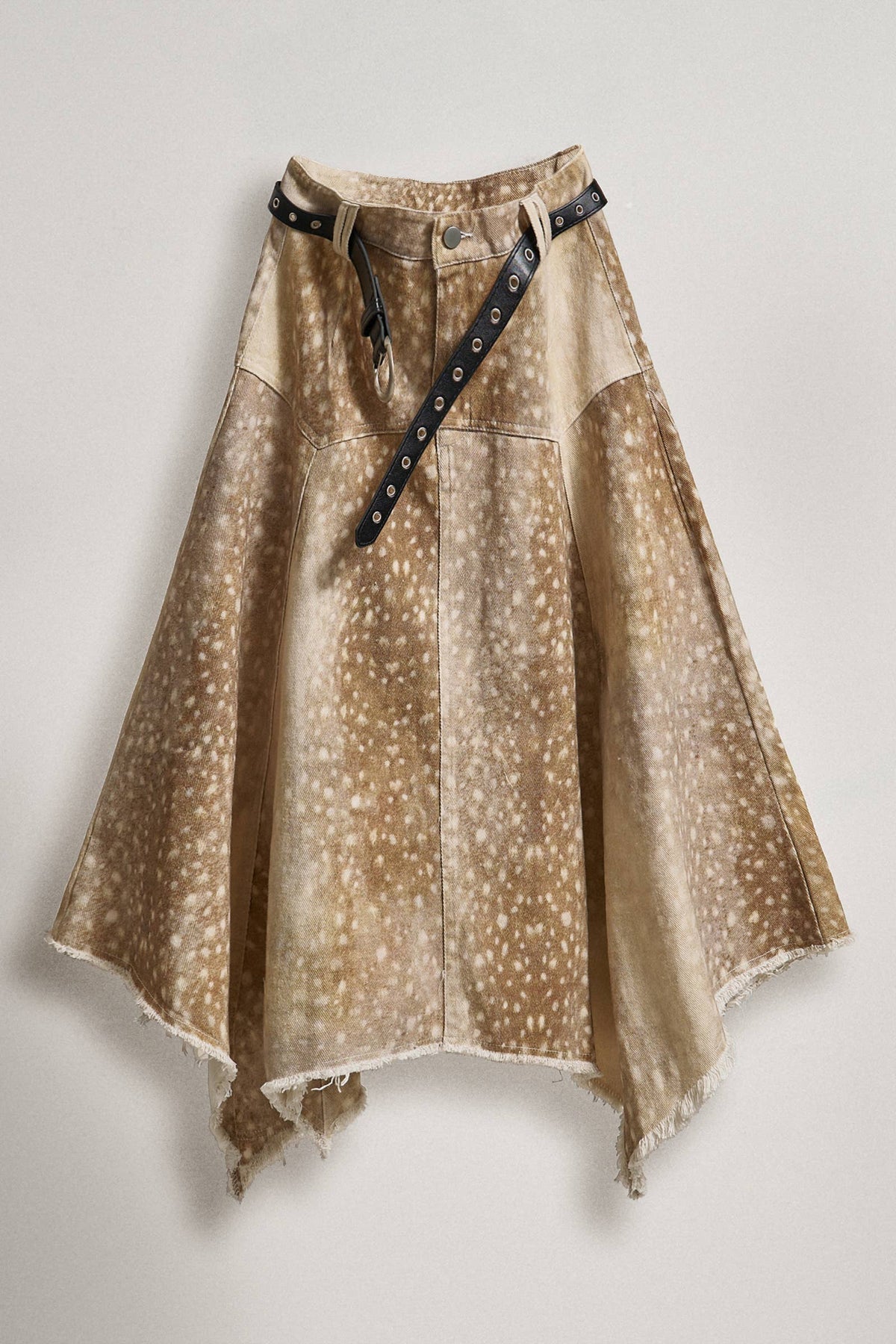 Fawn Print Denim Hi-Low Maxi Skirt With Belt