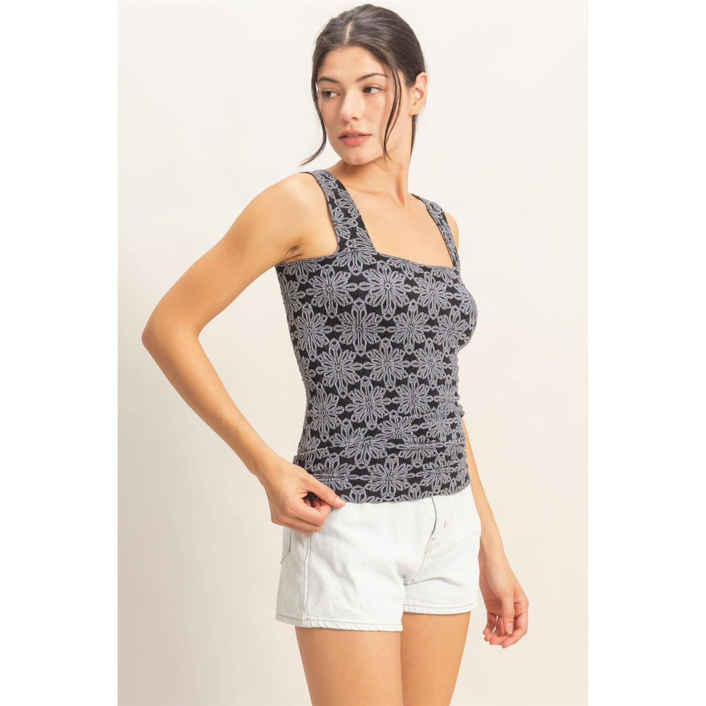Floral Jacquard Square Neck Cami