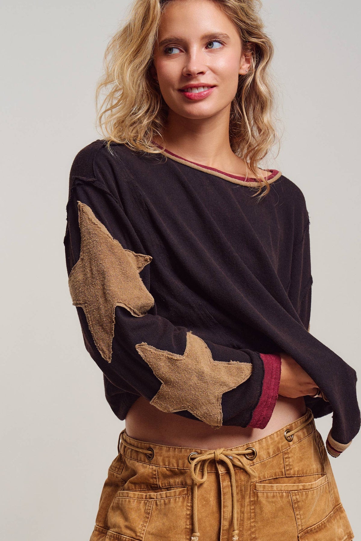 Star Patch Slouchy Knit Top