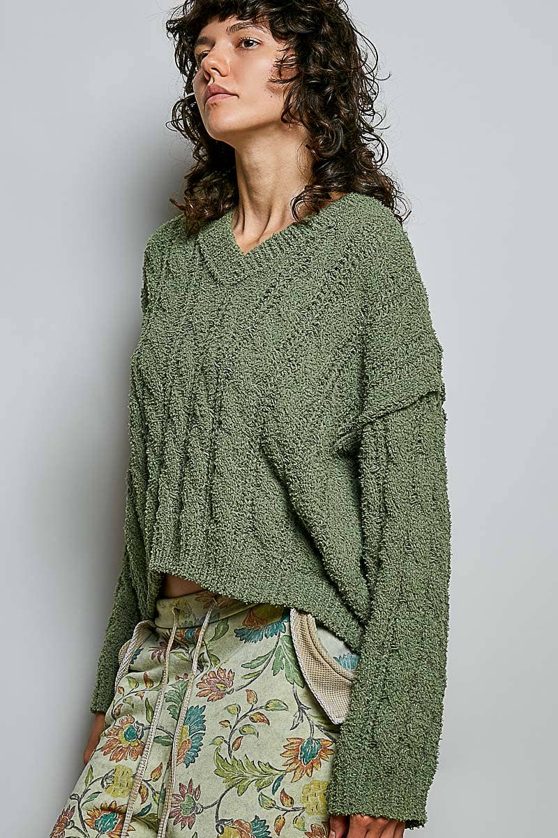 Cozy V-Neck Cable Knit Sweater by POL