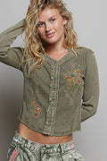 Vintage Washed Embroidered Henley by POL