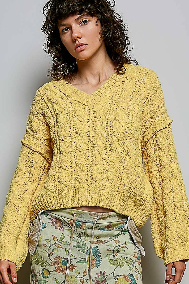 Cozy V-Neck Cable Knit Sweater by POL