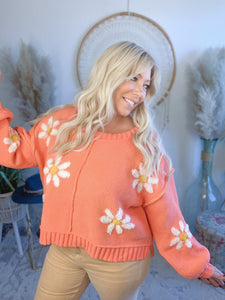 Wild Flower Knit Sweater-Coral