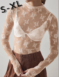 Say So Floral Lace Blouse-White