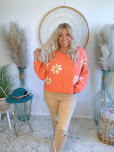 Wild Flower Knit Sweater-Coral