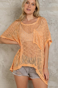 All The Vibes Crochet Sweater Top-Neon Orange