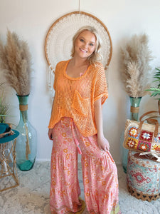 All The Vibes Crochet Sweater Top-Neon Orange