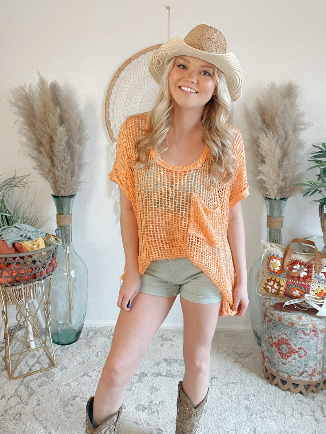 All The Vibes Crochet Sweater Top-Neon Orange